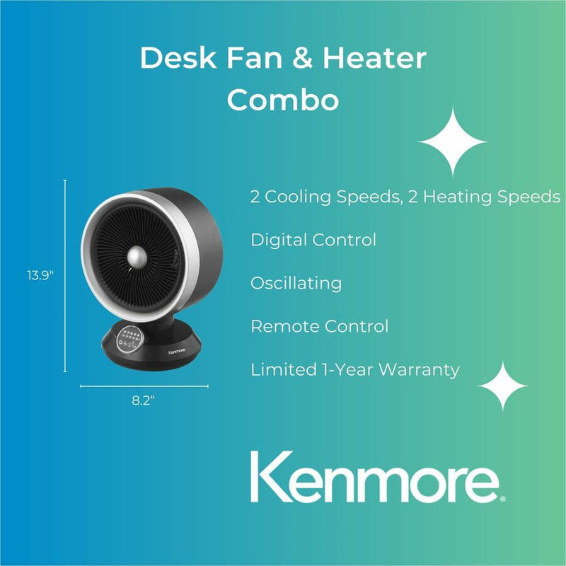 ESM Desk Fan & Heater Combo, 2 x Heat Settings, Black (ESMKM60079BK) Each