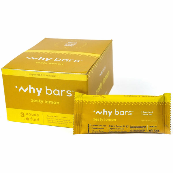 Why Bars Superfood Protein Snack Bars, Gluten-free, Dairy-free, Soy-free, Non-GMO, Individually Wrapped, Zesty Lemon, 2.04 oz, 12/Pack (WHYWB7) Pack of 12