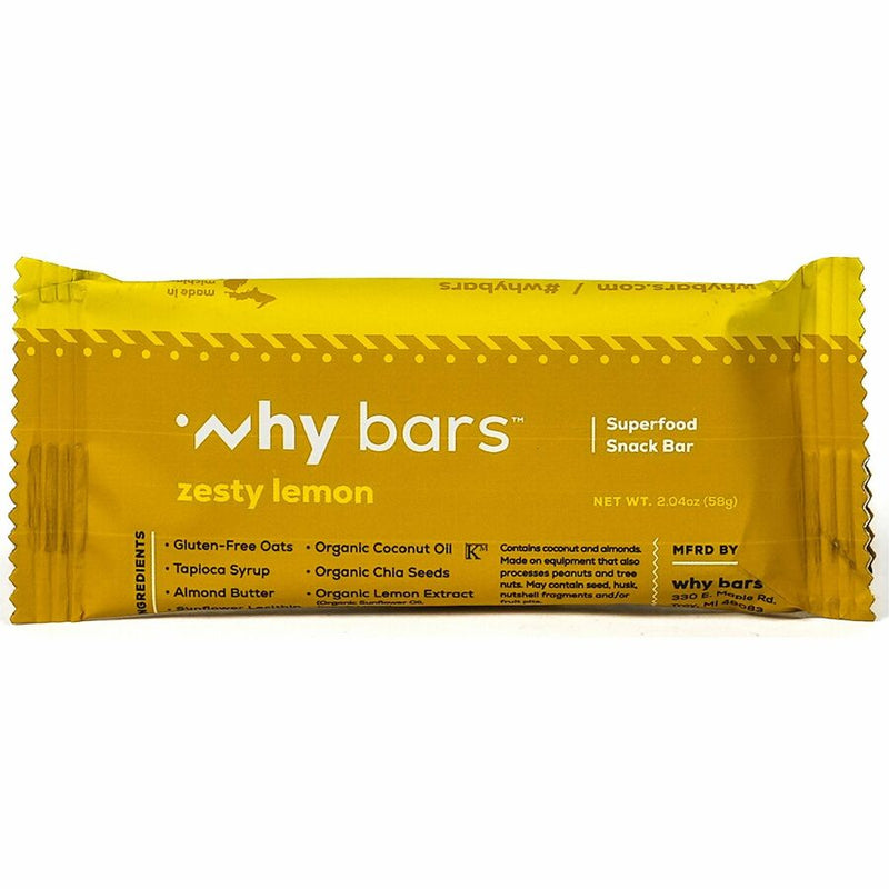 Why Bars Superfood Protein Snack Bars, Gluten-free, Dairy-free, Soy-free, Non-GMO, Individually Wrapped, Zesty Lemon, 2.04 oz, 12/Pack (WHYWB7) Pack of 12