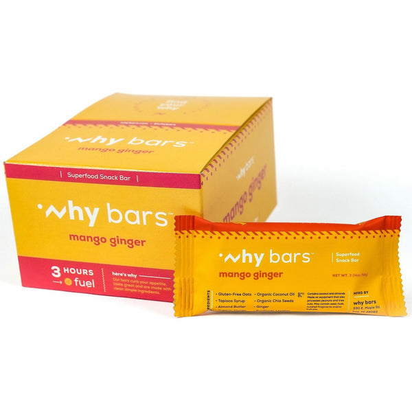 Why Bars Superfood Protein Snack Bars, Gluten-free, Dairy-free, Soy-free, Non-GMO, Individually Wrapped, Mango Ginger, 2.04 oz, 12/Pack (WHYWB5) Pack of 12