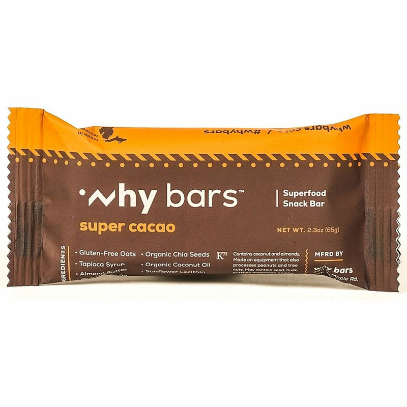 Why Bars Superfood Protein Snack Bars, Gluten-free, Dairy-free, Soy-free, Non-GMO, Individually Wrapped, Super Cacao, 2.04 oz, 12/Pack (WHYWB1) Pack of 12