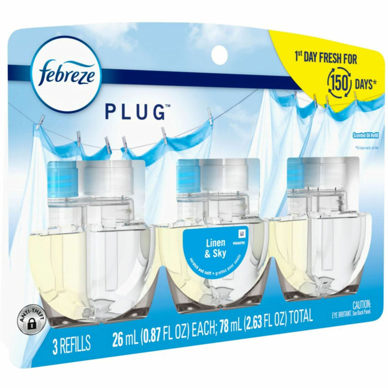 Febreze Plug Linen/Sky Oil Refill, Oil, 0.8 fl oz (0 quart), Linen & Sky, 50 Day, 3/Pack (PGC13846PK) Pack of 3