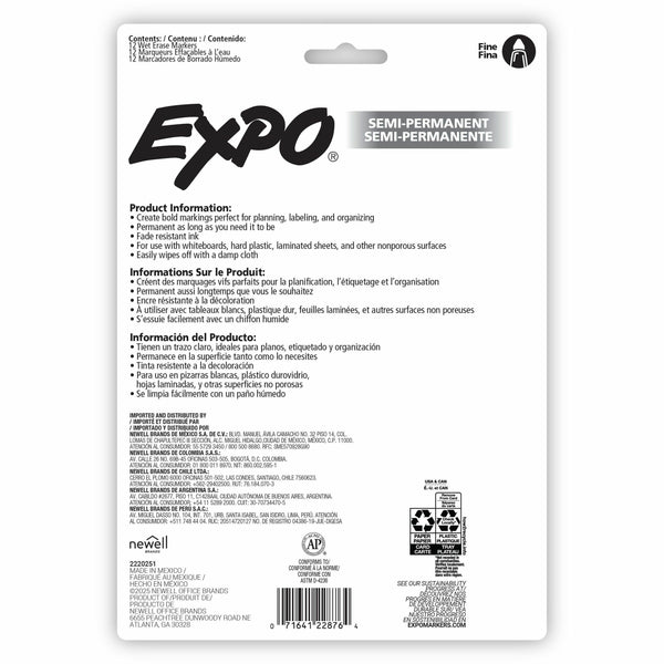 Sanford Expo Wet-Erase Markers, Assorted Ink, 12/Pack (SAN2211379) Pack of 12