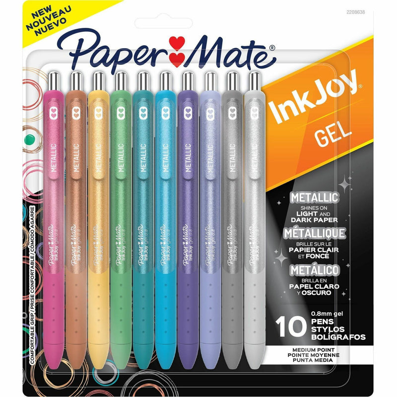 Paper Mate InkJoy Gel Pens, 0.8 mm Medium Pen Point, Assorted Ink, Metallic, Assorted Barrel, 10/Pack (PAP2208638) Pack of 10