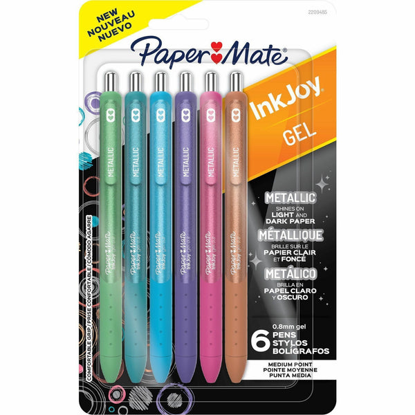 Paper Mate InkJoy Gel Pens, 0.8 mm Medium, 0.7 mm Pen Point, Assorted, Metallic Ink, Gel-based, 6/Pack (PAP2209485) Pack of 6