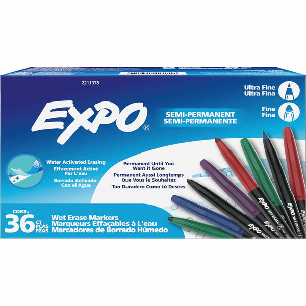 Sanford Expo Wet-Erase Markers, Fine, Ultra Fine Marker Point, Assorted Ink, 36/Box (SAN2211378) Box of 36