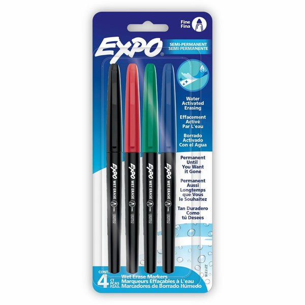 Sanford Expo Wet-Erase Markers, Fine Marker Point, Assorted Ink, 4/Pack (SAN2211318) Pack of 4