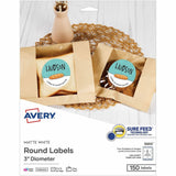 Avery Avery Multipurpose Label, 3" Diameter, Matte White, Round, 6/Sheet, 150 Total Label(s), 150/Pack (AVE05655) Pack of 150