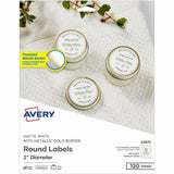 Avery Avery Multipurpose Label, x 2" Diameter, Gold, Matte White, Gold Border, Permanent Adhesive, Round, Laser, Inkjet, Matte, 120/Pack (AVE22875) Pack of 120