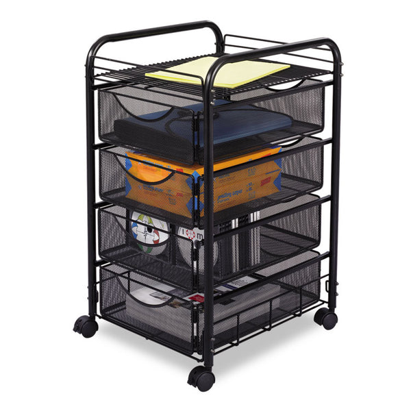 Safco® Onyx Mesh Mobile File with Four Supply Drawers, Metal, 1 Shelf, 4 Drawers, 15.75" x 17" x 27", Black (SAF5214BL) Each