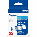 P-touch TZe Label Tape, x 45/64" x 26 1/4 ft Length, Blue on White, Thermal, Water Resistant, Laminated (BRTTZE243G) Each