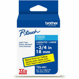 Brother P-touch Genuine TZe641 BK on YL Label Tape, Laminated, 18mmX8m, 45/64", Yellow, Water Resistant (BRTTZE641G) Each