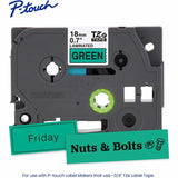 Brother Genuine P-touch TZe741 BK on GRN Label Tape, Laminated, 18mmX8m, 45/64", Green, Water Resistant (BRTTZE741G) Each