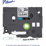 Brother P-touch Genuine TZe111 BK on CLR Label Tape, Laminated, 6mmX8m, 15/64", Clear, Water Resistant (BRTTZE111G) Each