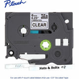 Brother P-touch Genuine TZe111 BK on CLR Label Tape, Laminated, 6mmX8m, 15/64", Clear, Water Resistant (BRTTZE111G) Each