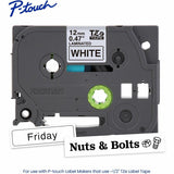 Brother P-touch Genuine TZe231 BK on WHT Label Tape, Laminated, 12mmX8m, 15/32", White, Water Resistant (BRTTZE231G) Each