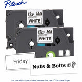 Brother Genuine P-touch TZe2512PK BK on WHT Label Tapes, Laminated, 24mmX8m each, 15/16", White, Water Resistant, 2/Pack (BRTTZE2512PKG) Pack of 2