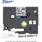 Brother P-touch Genuine TZe221 BK on WHT Label Tape, Laminated, 9mmX8m, 23/64", White, Water Resistant (BRTTZE221G) Each