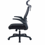 Lorell Lanser Mesh-Back Chair with Flip-Up Arms, Fabric Seat Material, Mesh Back Material, Black (LLR63210) Each