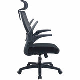 Lorell Lanser Mesh-Back Chair with Flip-Up Arms, Fabric Seat Material, Mesh Back Material, Black (LLR63210) Each