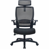 Lorell Lanser Mesh-Back Chair with Flip-Up Arms, Fabric Seat Material, Mesh Back Material, Black (LLR63210) Each