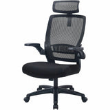 Lorell Lanser Mesh-Back Chair with Flip-Up Arms, Fabric Seat Material, Mesh Back Material, Black (LLR63210) Each