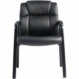 Lorell Cushioned Low-Back Guest Chair, Polyurethane Seat Material, Polyurethane Back Material, Steel Frame Material, Low Back, Four-legged Base, Black, Vinyl, Armrest (LLR59436) Each
