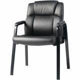 Lorell Cushioned Low-Back Guest Chair, Polyurethane Seat Material, Polyurethane Back Material, Steel Frame Material, Low Back, Four-legged Base, Black, Vinyl, Armrest (LLR59436) Each