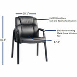 Lorell Cushioned Low-Back Guest Chair, Polyurethane Seat Material, Polyurethane Back Material, Steel Frame Material, Low Back, Four-legged Base, Black, Vinyl, Armrest (LLR59436) Each