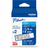 Brother Genuine P-touch TZe2312PK BK on WHT Label Tapes, Laminated, 12mmX8m each, 15/32", White, Water Resistant, 2/Pack (BRTTZE2312PKG) Pack of 2