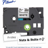 Brother P-touch Genuine TZeS241 BK on WHT Label Tape, Strong Adhesive Lam., 18mmX8m, 45/64", White, Laminated (BRTTZES241G) Each