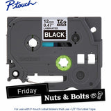 Brother P-touch Genuine TZe335 WHT on BK Label Tape, Laminated, 12mmX8m, 15/32", Black, Water Resistant (BRTTZE335G) Each
