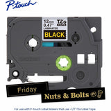 Brother P-touch Genuine TZe334 GLD on BK Label Tape, Laminated, 12mmX8m, x 15/32" x 26 1/5 ft Length, Black, Vinyl (BRTTZE334G) Each