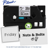 Brother P-touch Tze Label Tape, 1 27/64", Matte Silver, Laminated, Water Resistant (BRTTZES961G) Each