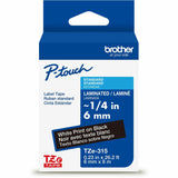 Brother P-touch Genuine TZe315 WHT on BK Label Tape, Laminated, 6mmX8m, 15/64", Black, Water Resistant (BRTTZE315G) Each