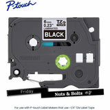 Brother P-touch Genuine TZe315 WHT on BK Label Tape, Laminated, 6mmX8m, 15/64", Black, Water Resistant (BRTTZE315G) Each