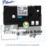 Brother P-touch Genuine TZe161 BK on CLR Label Tape, Laminated, 36mmX8m, 1 27/64", Clear, Water Resistant (BRTTZE161G) Each