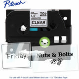Brother P-touch Genuine TZe161 BK on CLR Label Tape, Laminated, 36mmX8m, 1 27/64", Clear, Water Resistant (BRTTZE161G) Each