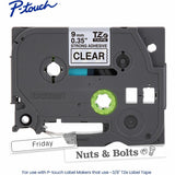 Brother Genuine P-touch TZeS121 BK on CLR Label Tape, Strong Adhesive Lam., 9mmX8m, x 23/64", Clear, Water Resistant (BRTTZES121G) Each