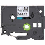 Brother Genuine P-touch TZeS121 BK on CLR Label Tape, Strong Adhesive Lam., 9mmX8m, x 23/64", Clear, Water Resistant (BRTTZES121G) Each
