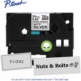 Brother P-touch Tze Label Tape, x 15/16", Matte Silver, Polyethylene Terephthalate (PET), Water Resistant, Laminated (BRTTZES951G) Each