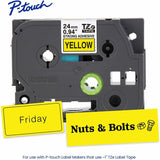 Brother Genuine P-touch TZeS651 BK on YL Label Tape, Strong Adhesive Lam., 24mmX8m, 15/16", Yellow, Laminated (BRTTZES651G) Each