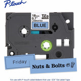Brother Genuine P-touch TZe541 BK on BK Label Tape, Laminated, 18mmX8m, x 45/64" x 26 1/5 ft Length, Blue, Laminate (BRTTZE541G) Each