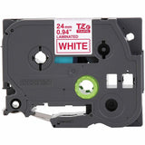 Brother P-touch Genuine TZe252 RD on WHT Label Tape, Laminated, 24mmX8m, x 15/16", White, Water Resistant (BRTTZE252G) Each