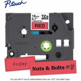Brother Genuine P-touch TZe441 BK on RD Label Tape, Laminated, 18mmX8m, 45/64", Red, Water Resistant (BRTTZE441G) Each