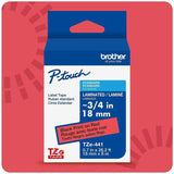 Brother Genuine P-touch TZe441 BK on RD Label Tape, Laminated, 18mmX8m, 45/64", Red, Water Resistant (BRTTZE441G) Each