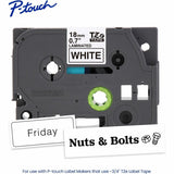 Brother P-touch Genuine TZe241 BK on WHT Label Tape, Laminated, 18mmX8m, 45/64", White, Water Resistant (BRTTZE241G) Each