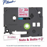 Brother P-touch Genuine TZe232 RD on WHT Label Tape, Laminated, 12mmX8m, x 15/32", White, Water Resistant (BRTTZE232G) Each