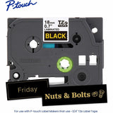 Brother Genuine P-touch TZe344 GLD on BK Label Tape, Laminated, 18mmX8m, 45/64", Black, Water Resistant (BRTTZE344G) Each