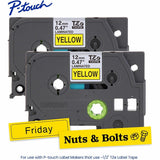 Brother Genuine P-touch TZe6312PK BK on YL Label Tapes, Laminated, 12mmX8m each, 15/32", Yellow, Water Resistant, 2/Pack (BRTTZE6312PKG) Pack of 2